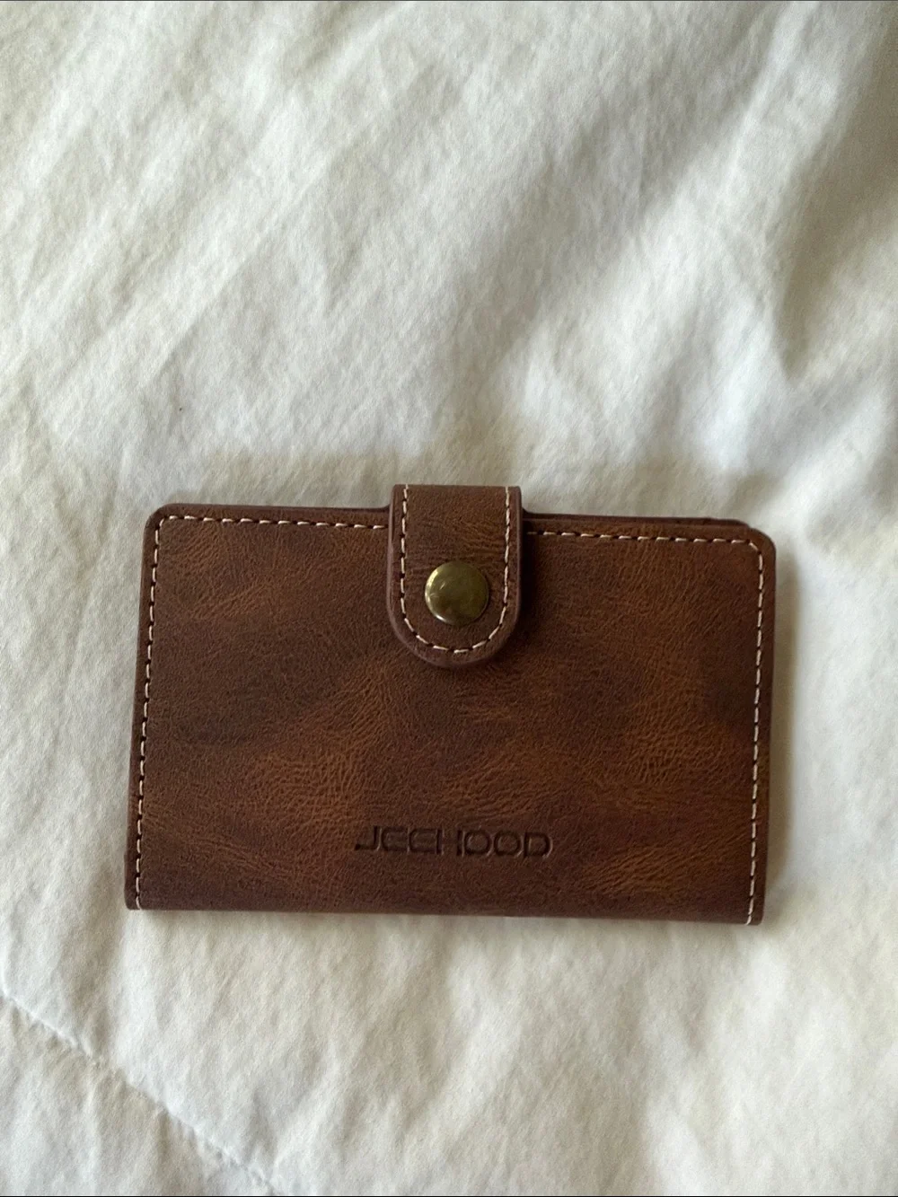 Brown Leather Card Wallet with Snap Closure